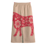 Chinese Flower Ox Zodiac Print Cotton Front Slit Maxi Skirt