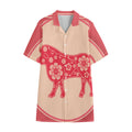 Chinese Flower Ox Zodiac Print Cotton Hawaiian Shirt