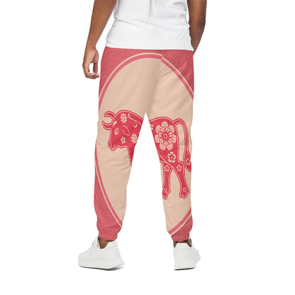 Chinese Flower Ox Zodiac Print Cotton Pants