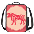 Chinese Flower Ox Zodiac Print Crossbody Lunch Bag