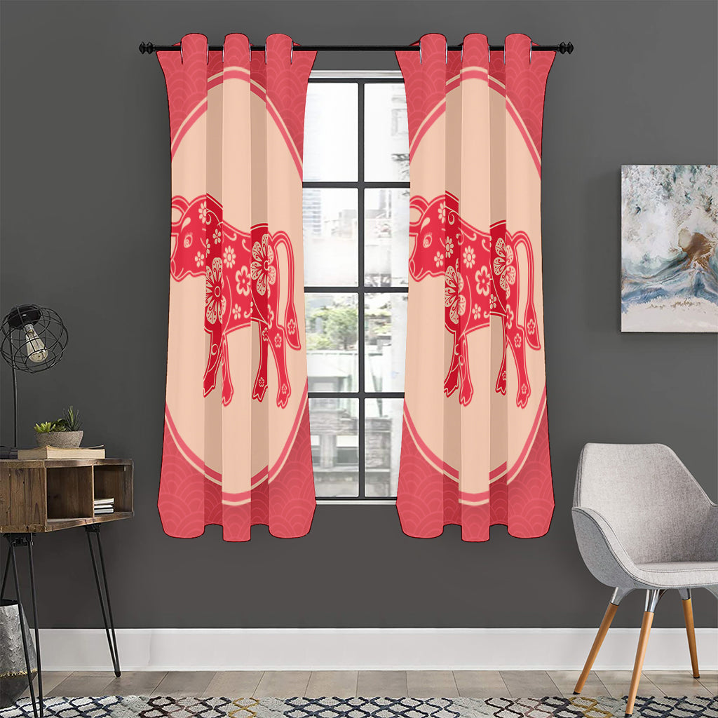 Chinese Flower Ox Zodiac Print Curtain