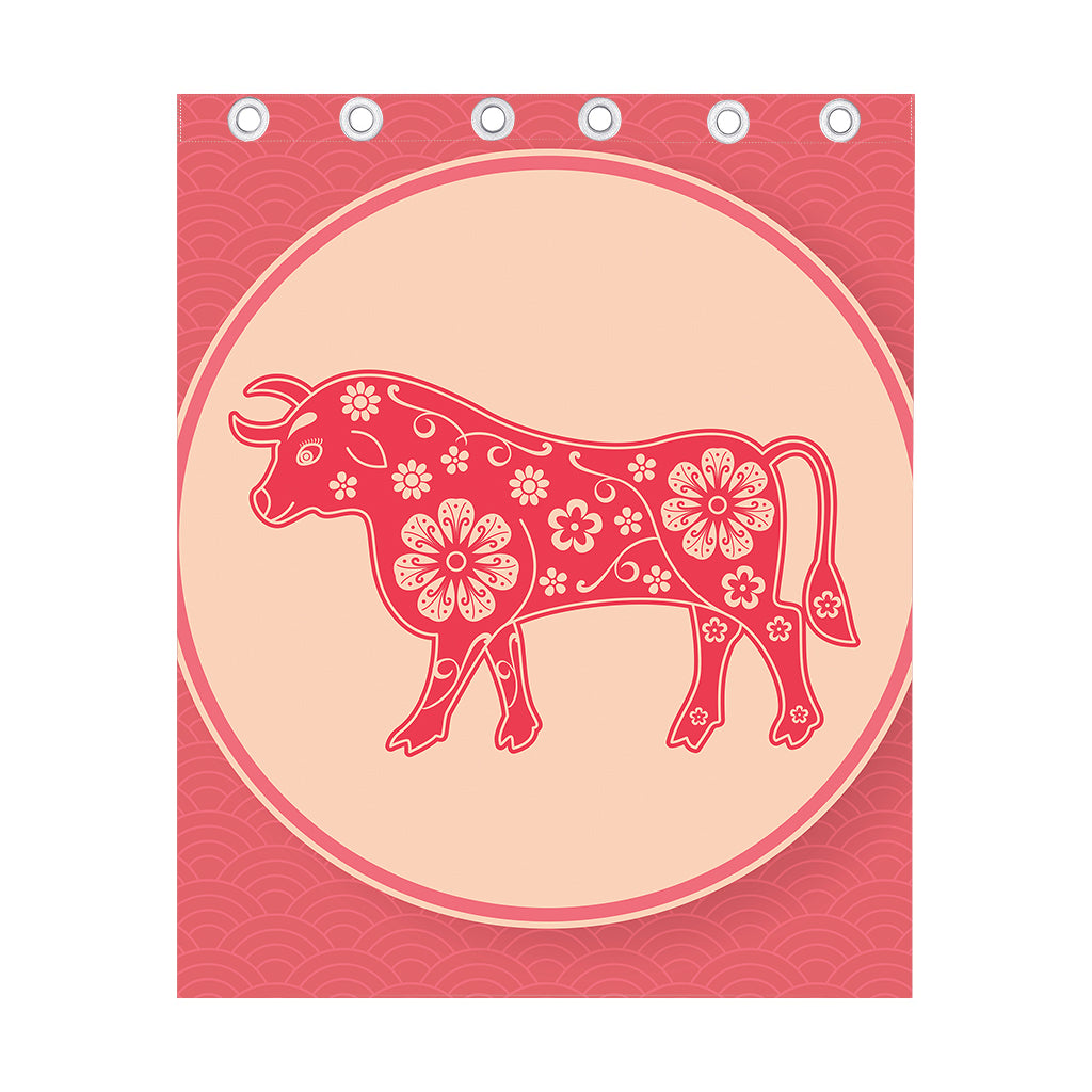 Chinese Flower Ox Zodiac Print Curtain