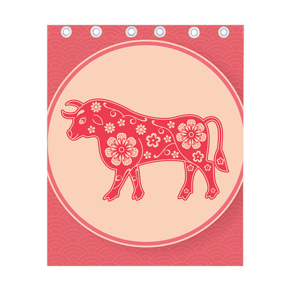 Chinese Flower Ox Zodiac Print Curtain