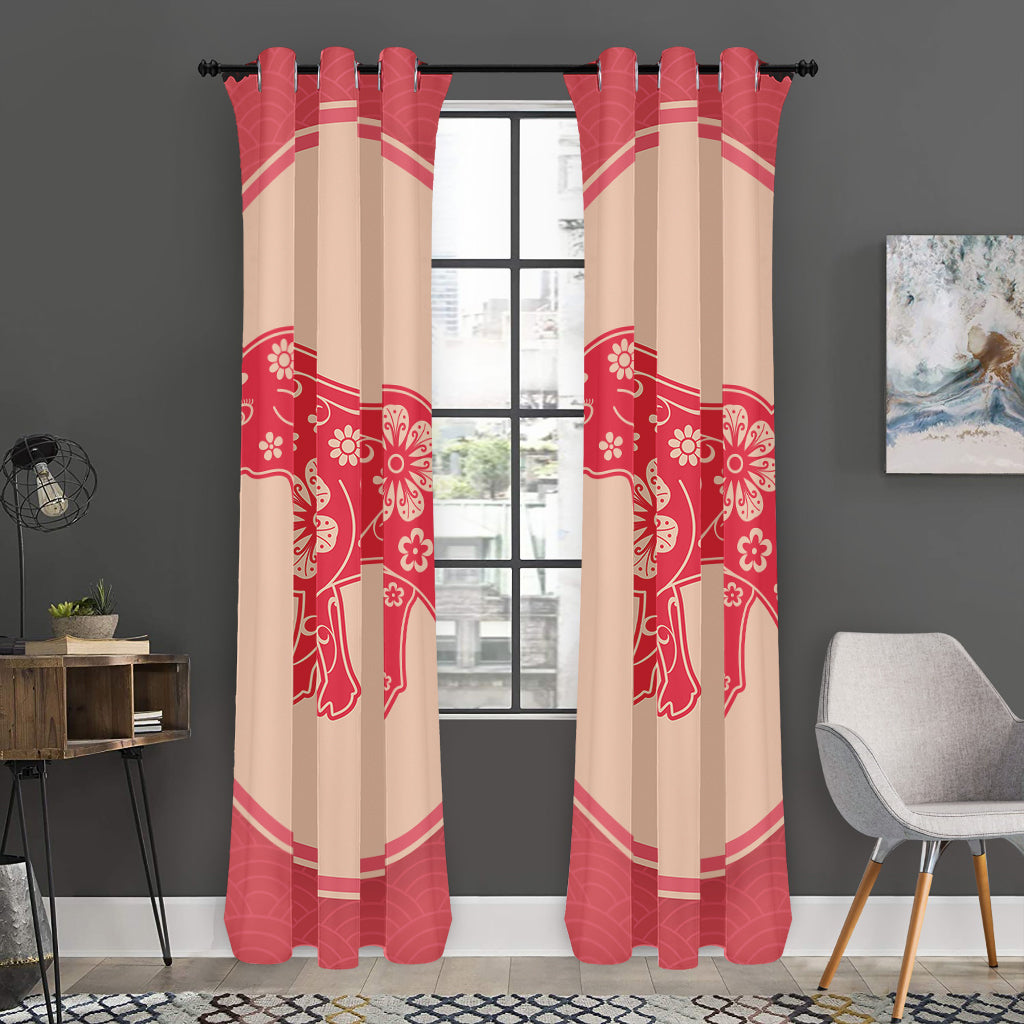 Chinese Flower Ox Zodiac Print Curtain