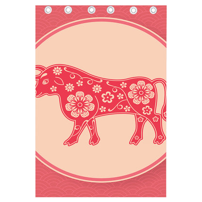 Chinese Flower Ox Zodiac Print Curtain