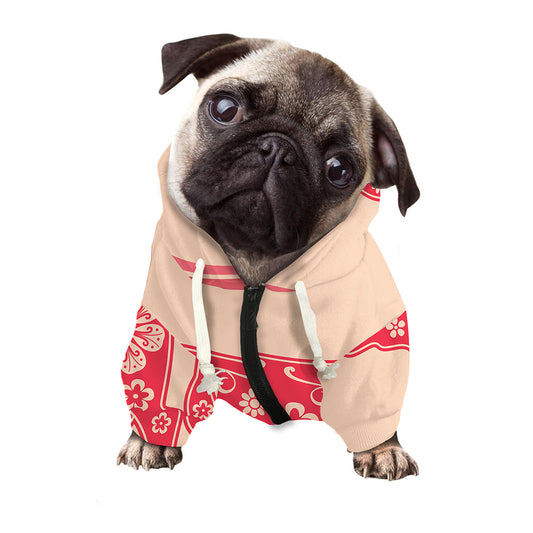 Chinese Flower Ox Zodiac Print Dog Zip Up Hoodie