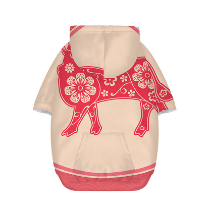 Chinese Flower Ox Zodiac Print Dog Zip Up Hoodie