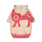 Chinese Flower Ox Zodiac Print Dog Zip Up Hoodie