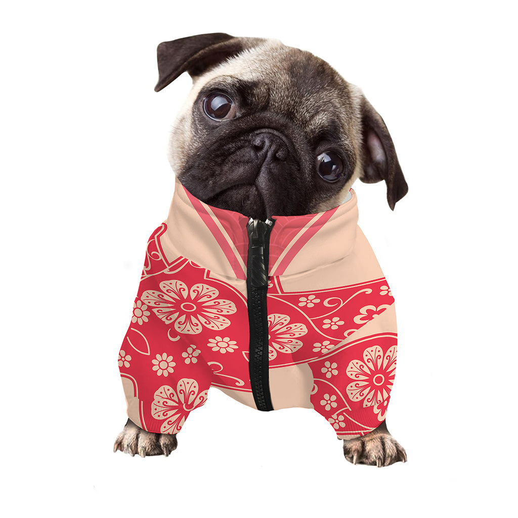 Chinese Flower Ox Zodiac Print Dog Zip Up Jacket