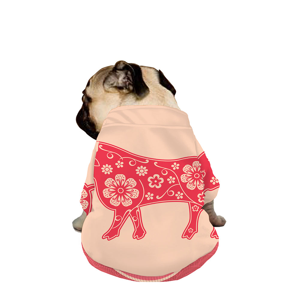 Chinese Flower Ox Zodiac Print Dog Zip Up Jacket