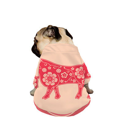 Chinese Flower Ox Zodiac Print Dog Zip Up Jacket