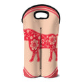 Chinese Flower Ox Zodiac Print Double Neoprene Wine Tote