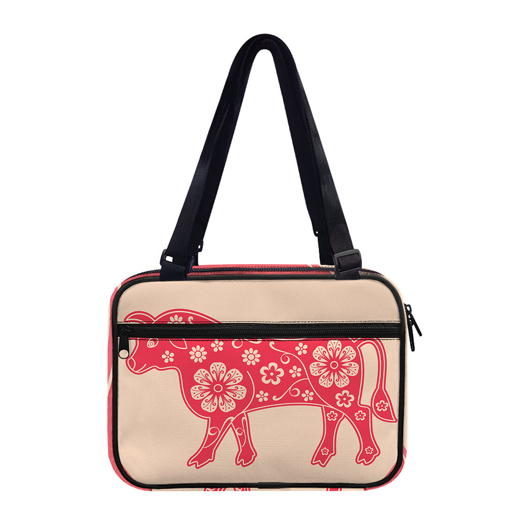 Chinese Flower Ox Zodiac Print Double Strap Bible Bag