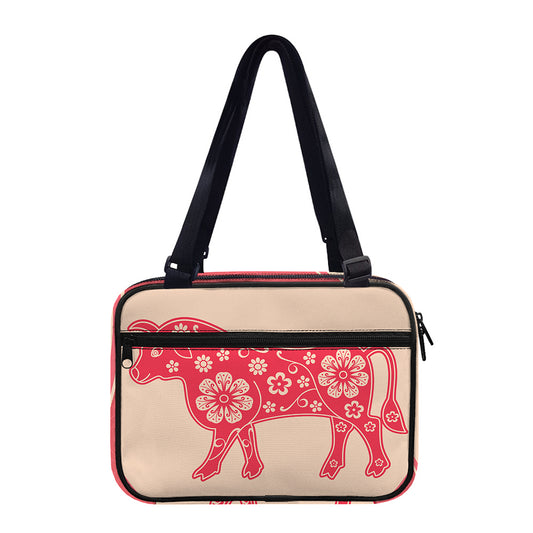 Chinese Flower Ox Zodiac Print Double Strap Bible Bag