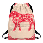 Chinese Flower Ox Zodiac Print Drawstring Backpack