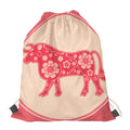 Chinese Flower Ox Zodiac Print Drawstring Bag