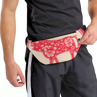 Chinese Flower Ox Zodiac Print Fanny Pack