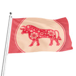 Chinese Flower Ox Zodiac Print Flag