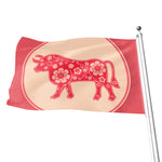 Chinese Flower Ox Zodiac Print Flag
