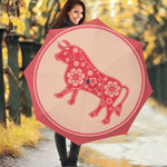 Chinese Flower Ox Zodiac Print Foldable Umbrella
