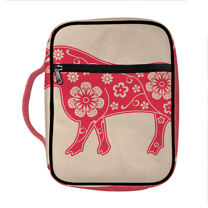 Chinese Flower Ox Zodiac Print Front Pocket Bible Bag