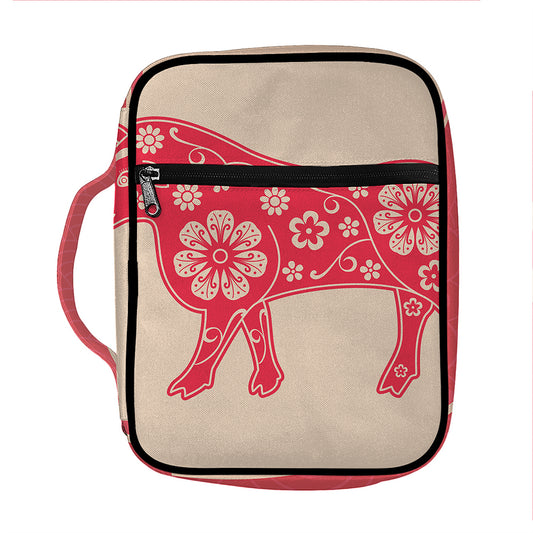 Chinese Flower Ox Zodiac Print Front Pocket Bible Bag