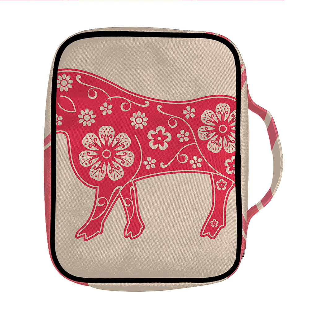 Chinese Flower Ox Zodiac Print Front Pocket Bible Bag
