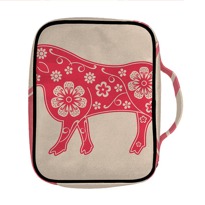 Chinese Flower Ox Zodiac Print Front Pocket Bible Bag