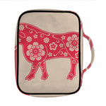 Chinese Flower Ox Zodiac Print Front Pocket Bible Bag