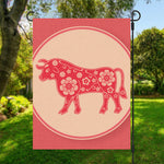 Chinese Flower Ox Zodiac Print Garden Flag