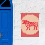 Chinese Flower Ox Zodiac Print Garden Flag