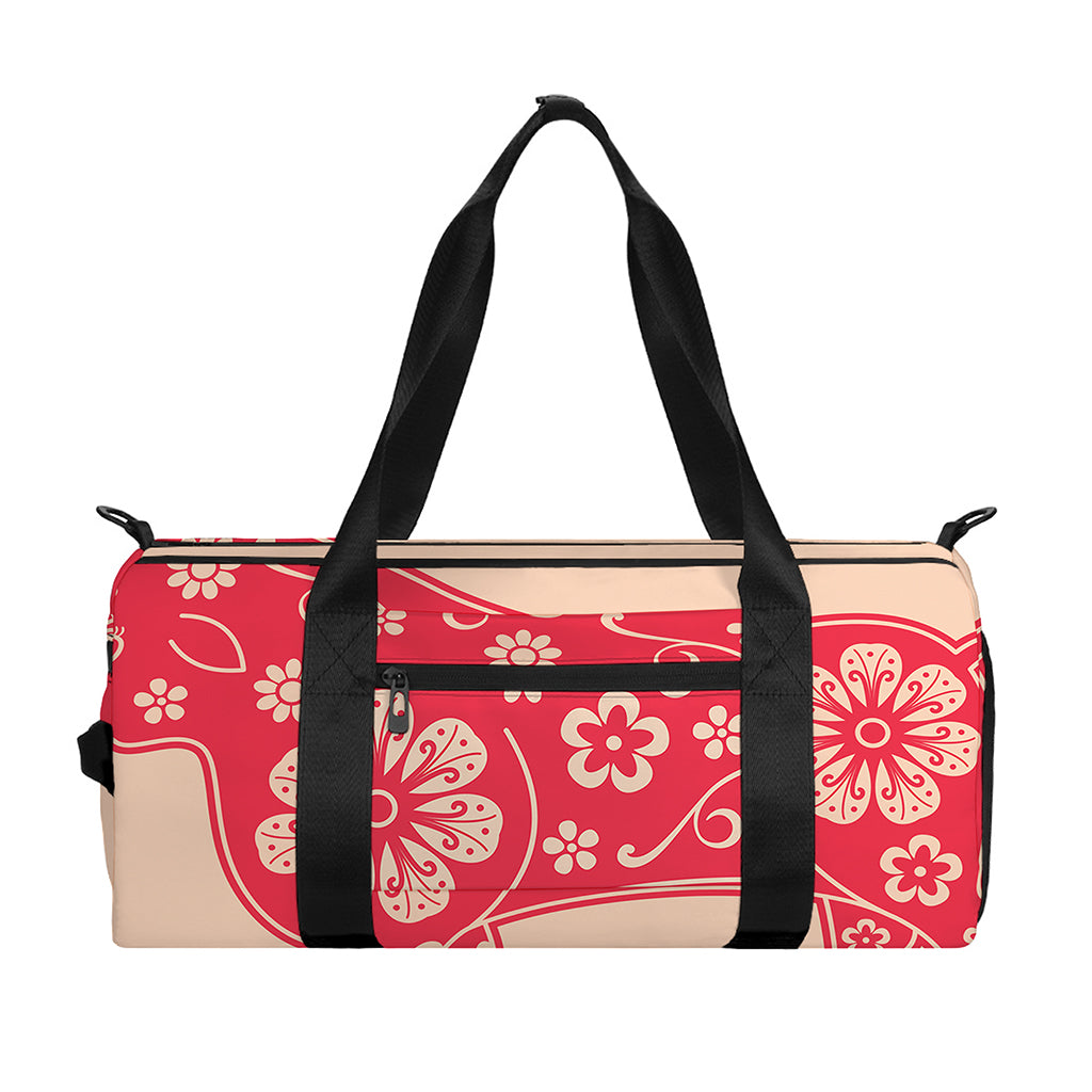 Chinese Flower Ox Zodiac Print Gym Bag