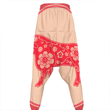 Chinese Flower Ox Zodiac Print Hammer Pants