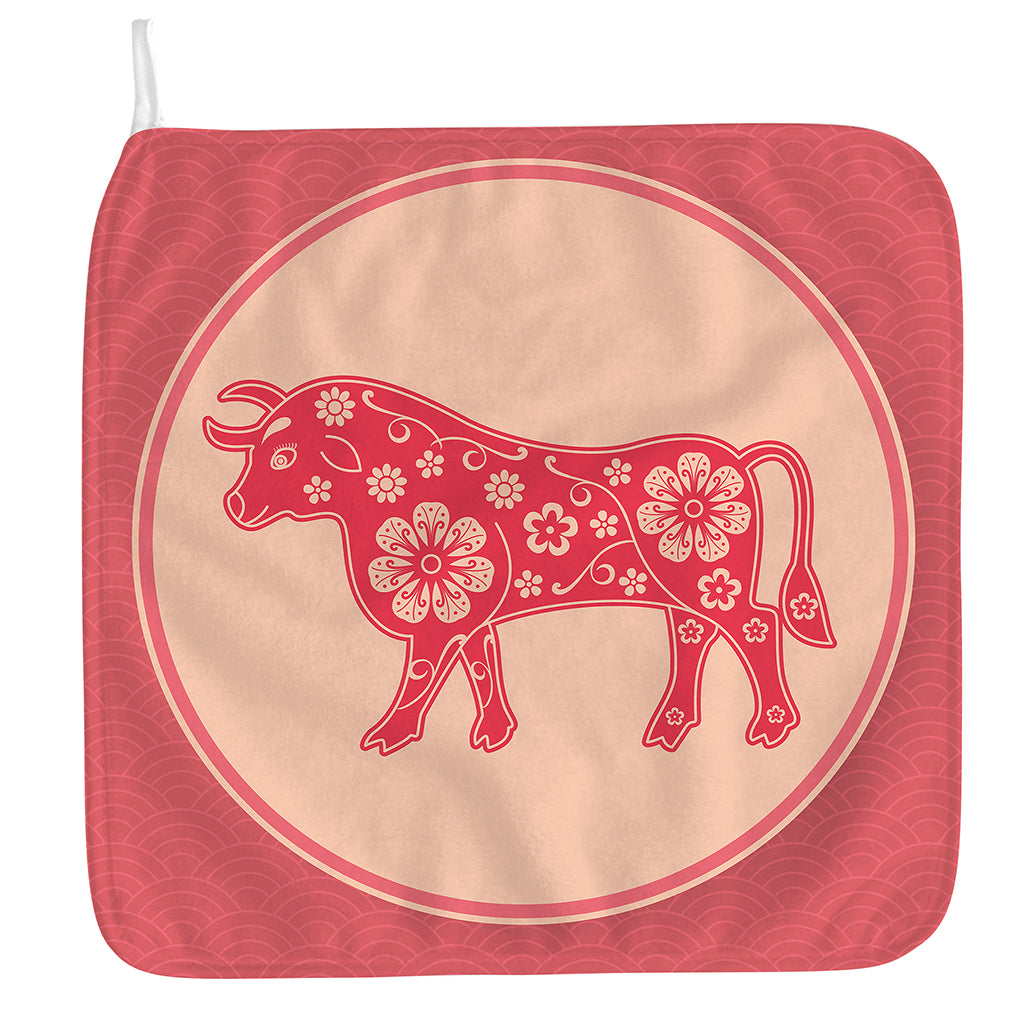 Chinese Flower Ox Zodiac Print Hand Towel