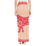 Chinese Flower Ox Zodiac Print High Slit Maxi Skirt