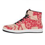 Chinese Flower Ox Zodiac Print High Top Leather Sneakers