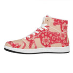 Chinese Flower Ox Zodiac Print High Top Leather Sneakers