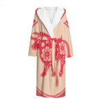 Chinese Flower Ox Zodiac Print Hooded Bathrobe