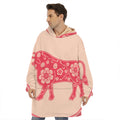 Chinese Flower Ox Zodiac Print Hoodie Blanket