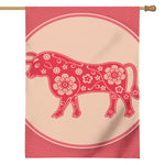 Chinese Flower Ox Zodiac Print House Flag