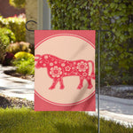 Chinese Flower Ox Zodiac Print House Flag