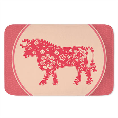 Chinese Flower Ox Zodiac Print Indoor Door Mat