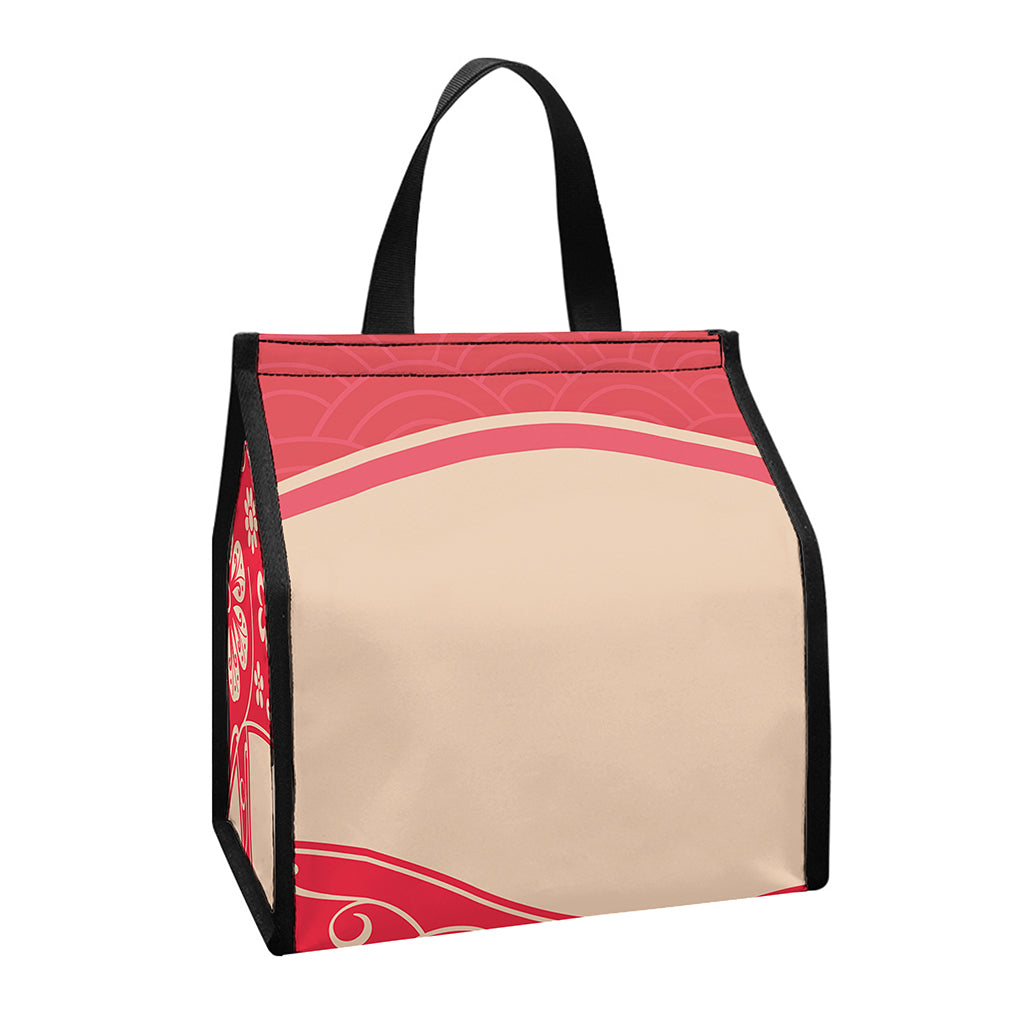 Chinese Flower Ox Zodiac Print Insulated Lunch Tote