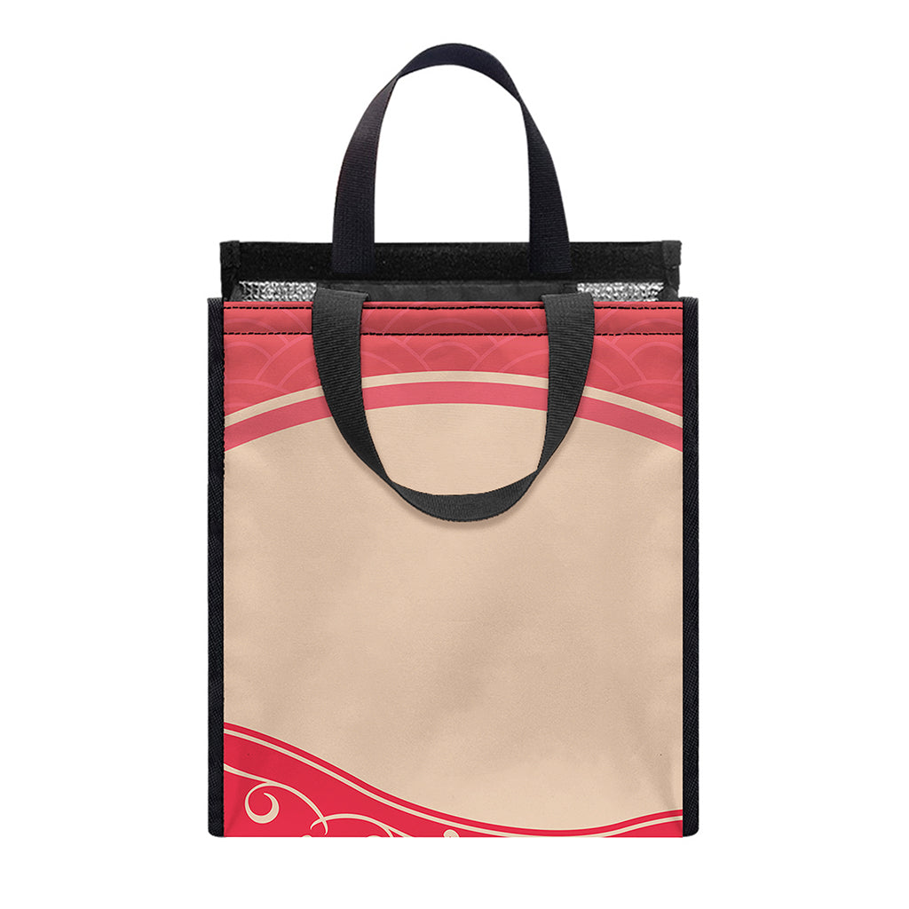 Chinese Flower Ox Zodiac Print Insulated Lunch Tote