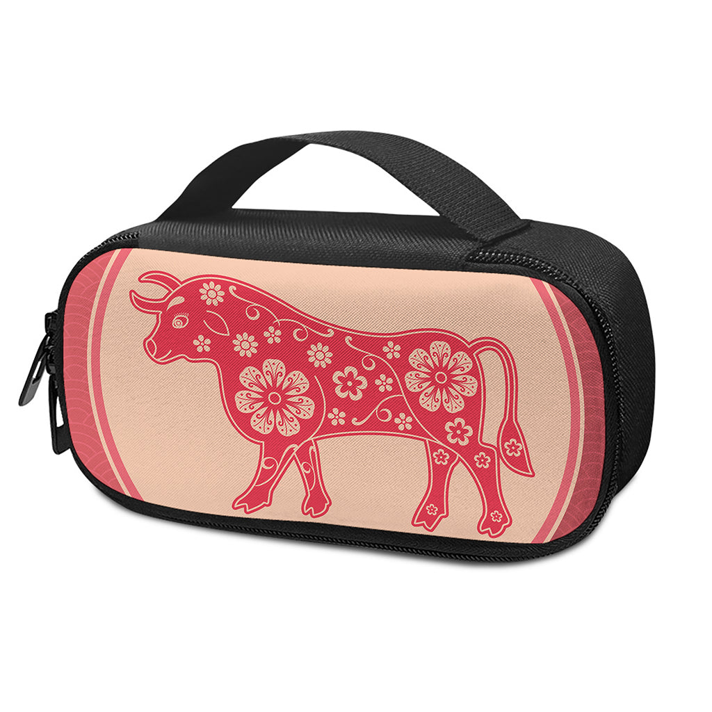 Chinese Flower Ox Zodiac Print Insulin Cooler Travel Case