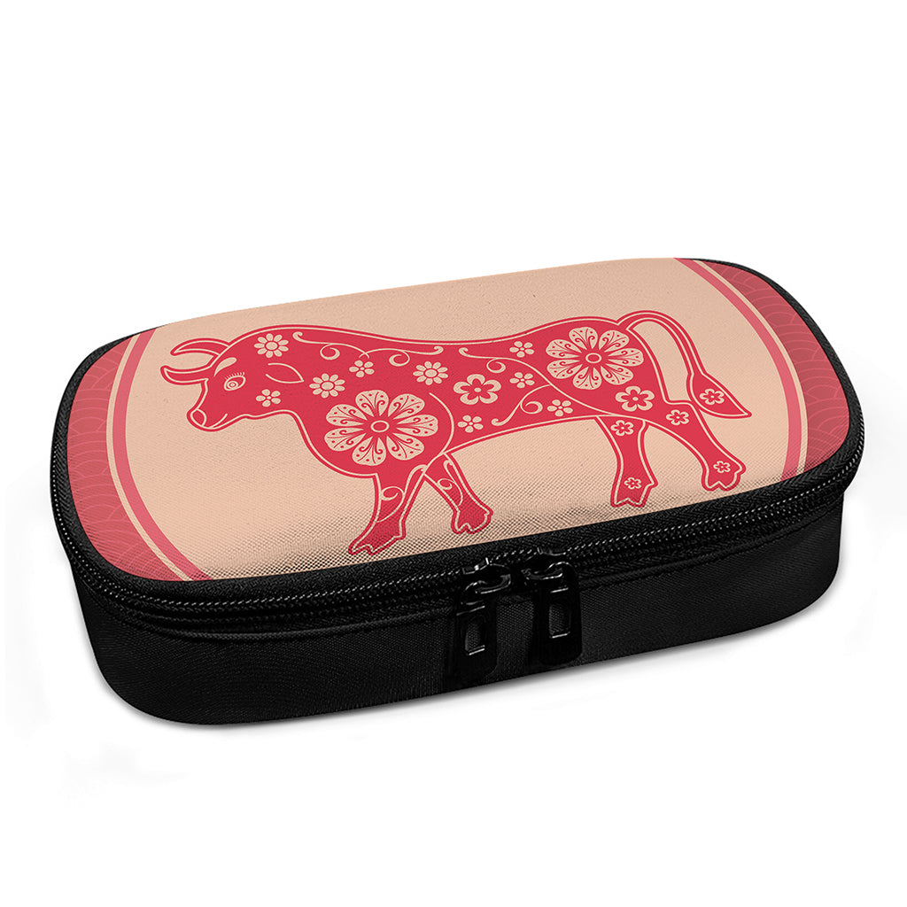 Chinese Flower Ox Zodiac Print Insulin Cooler Travel Case