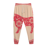 Chinese Flower Ox Zodiac Print Jogger Pants