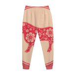 Chinese Flower Ox Zodiac Print Jogger Pants