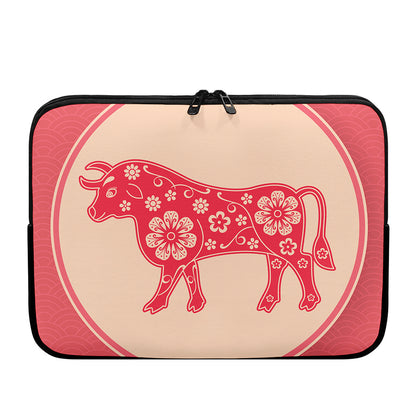 Chinese Flower Ox Zodiac Print Laptop Sleeve