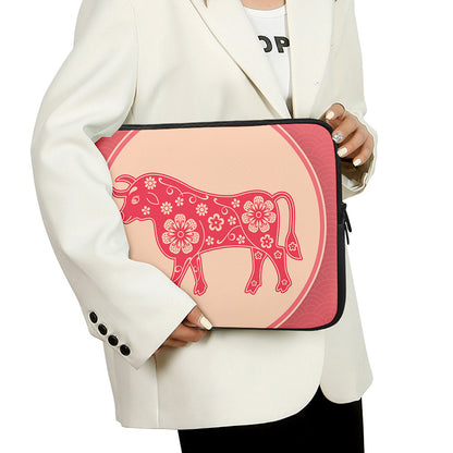 Chinese Flower Ox Zodiac Print Laptop Sleeve